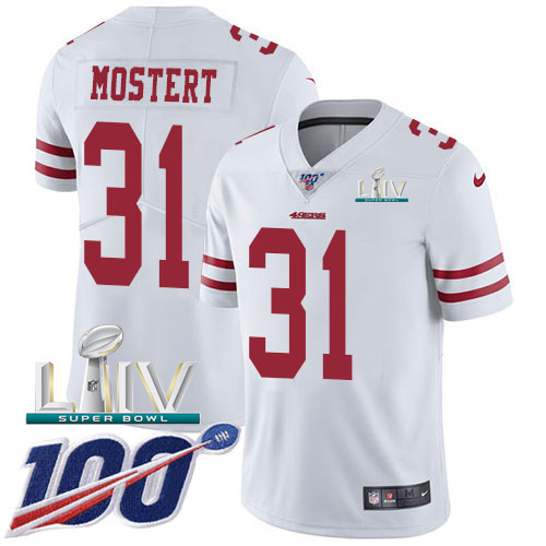 San Francisco 49ers Nike #31 Raheem Mostert White Super Bowl LIV 2020 Men Stitched NFL 100th Season Vapor Untouchable Limited Jersey->women nfl jersey->Women Jersey